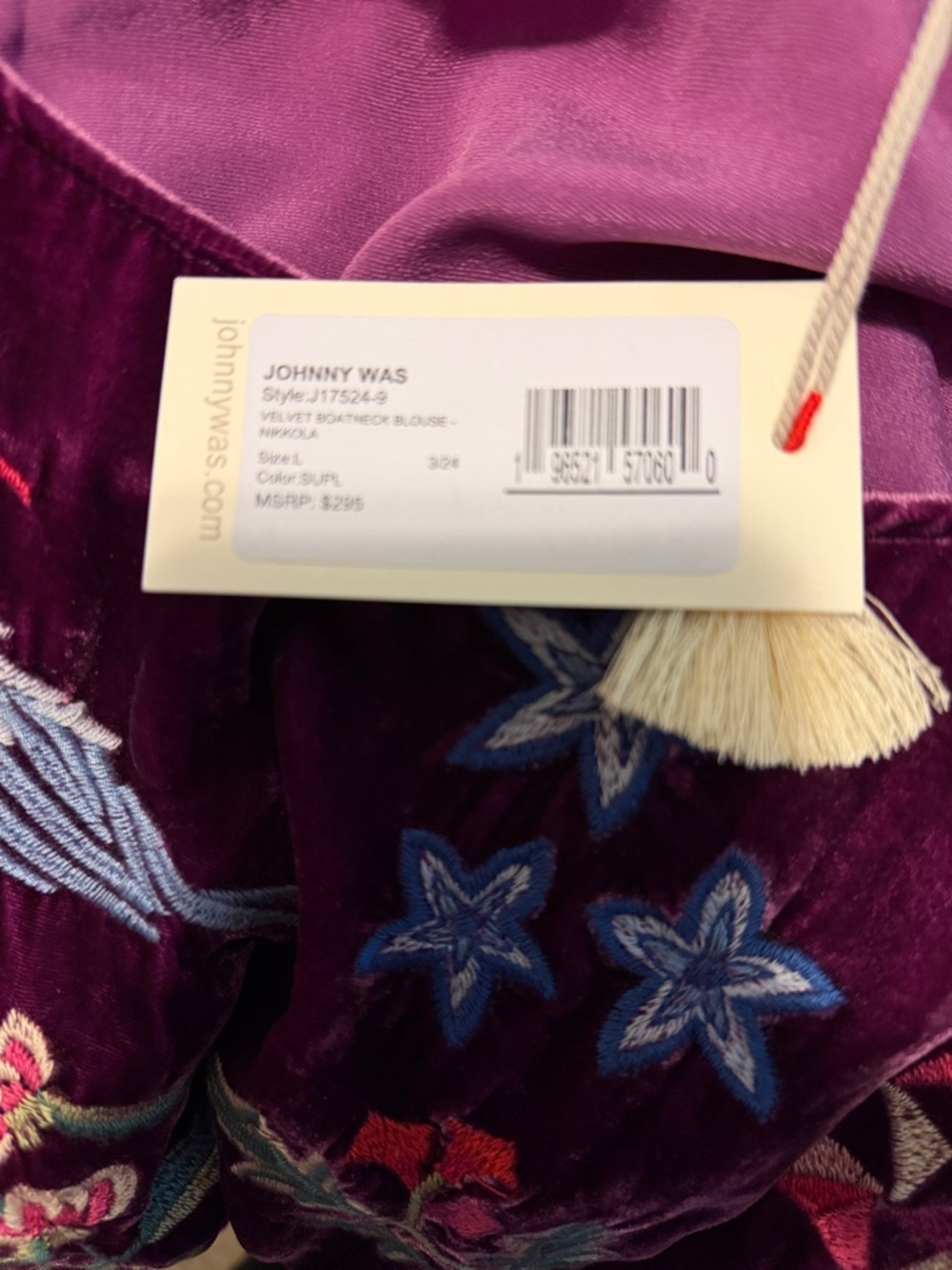 Johnny Was Boatneck Nikkola Velvet Blouse - Picture 7 of 16
